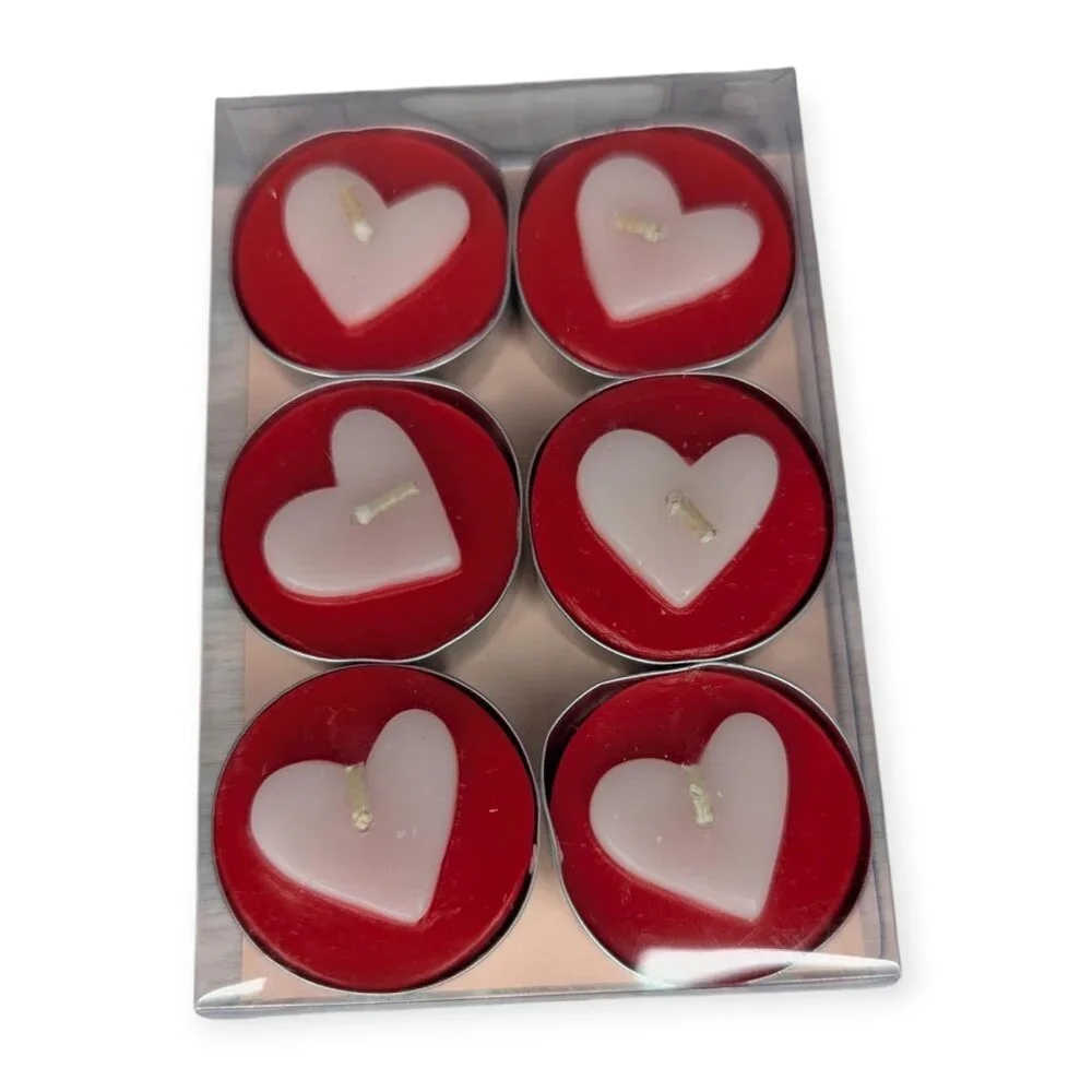 Crate & Barrel Heart-Shaped Tealight Candles Set of 6 NIB 382-649